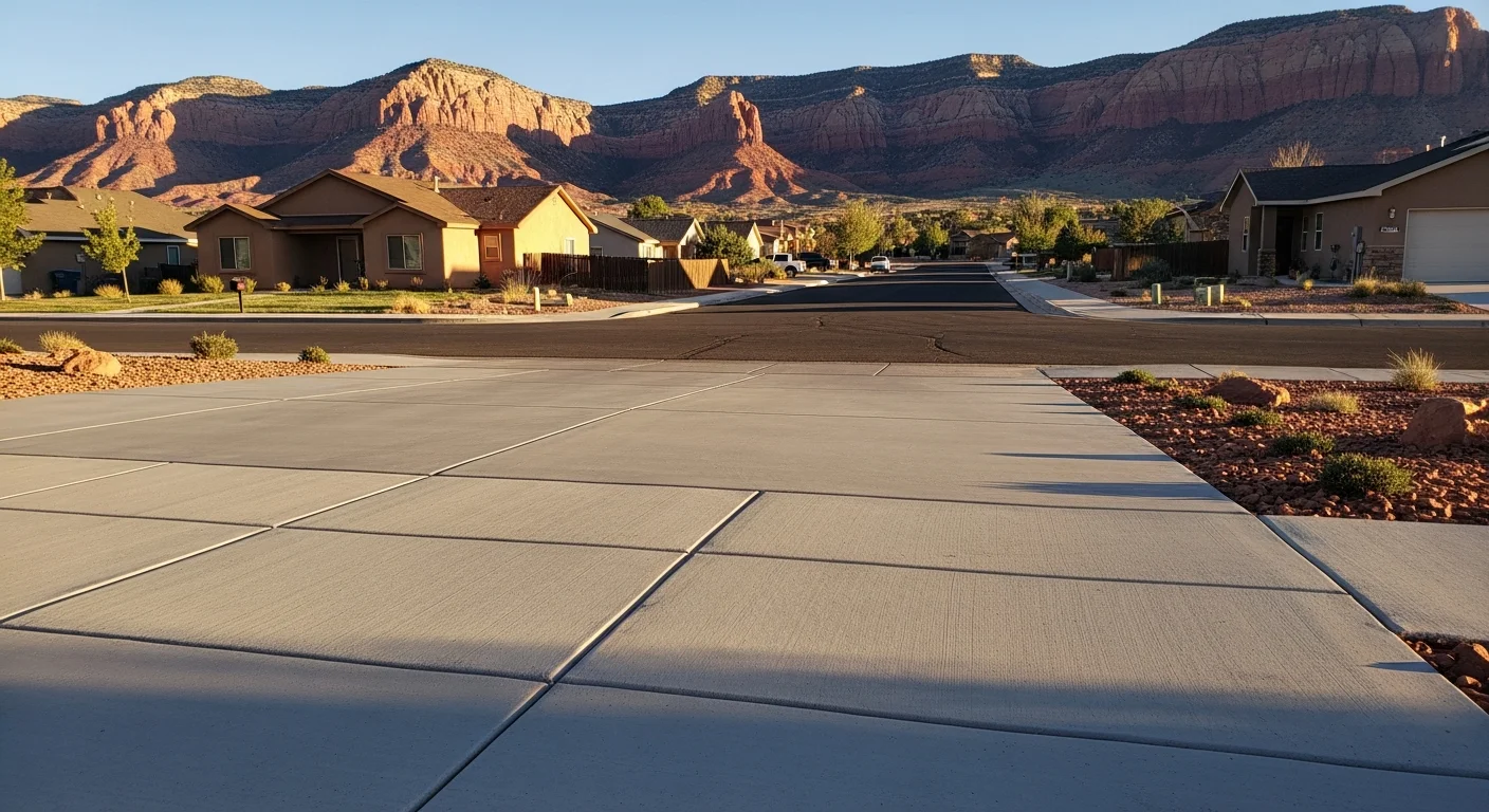 Cedar City home with red rock formations visible in background under clear mountain sky.