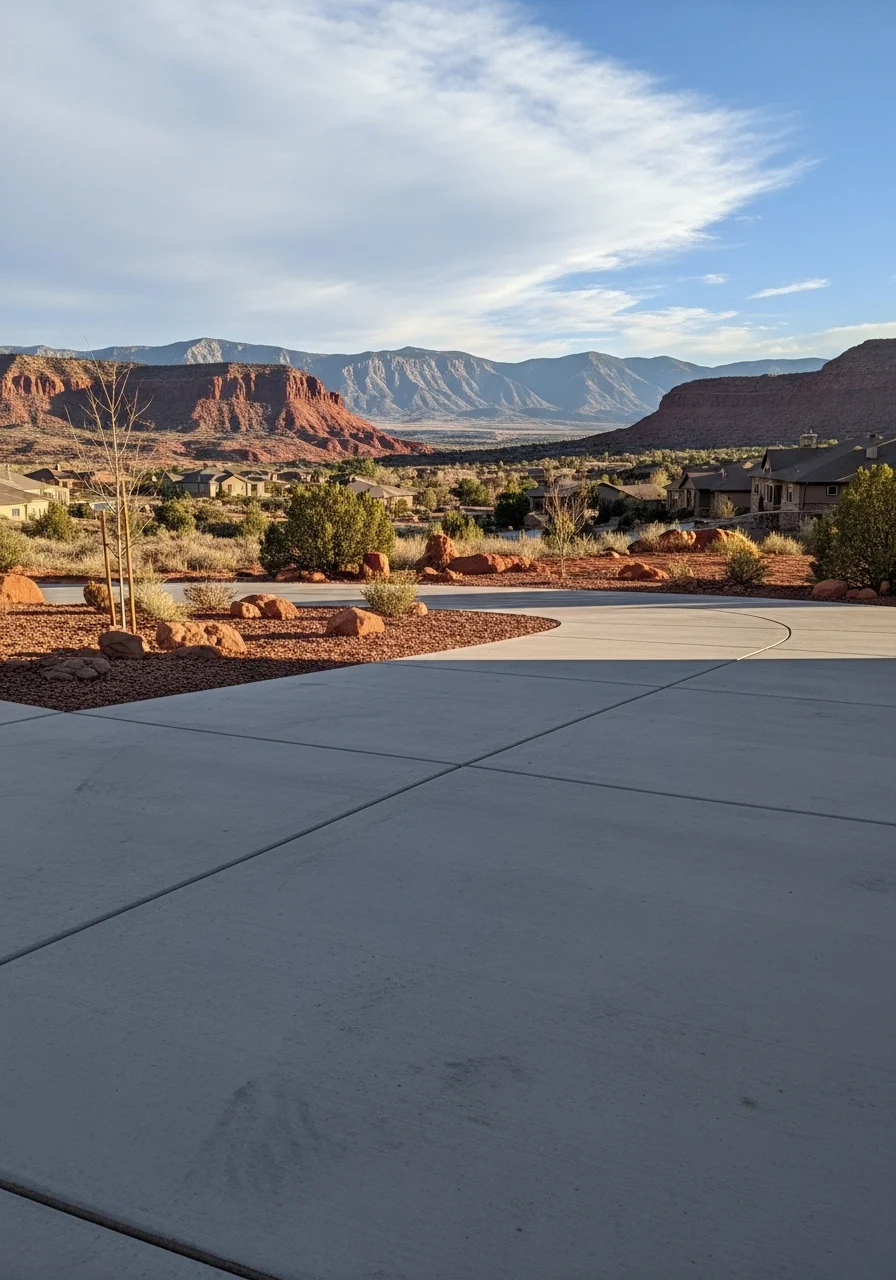 Hurricane home exterior with established property and mountain backdrop.